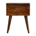 Chestnut Bedside Table with 2 Drawers, Handmade Solid Wood, Modern Nordic Style