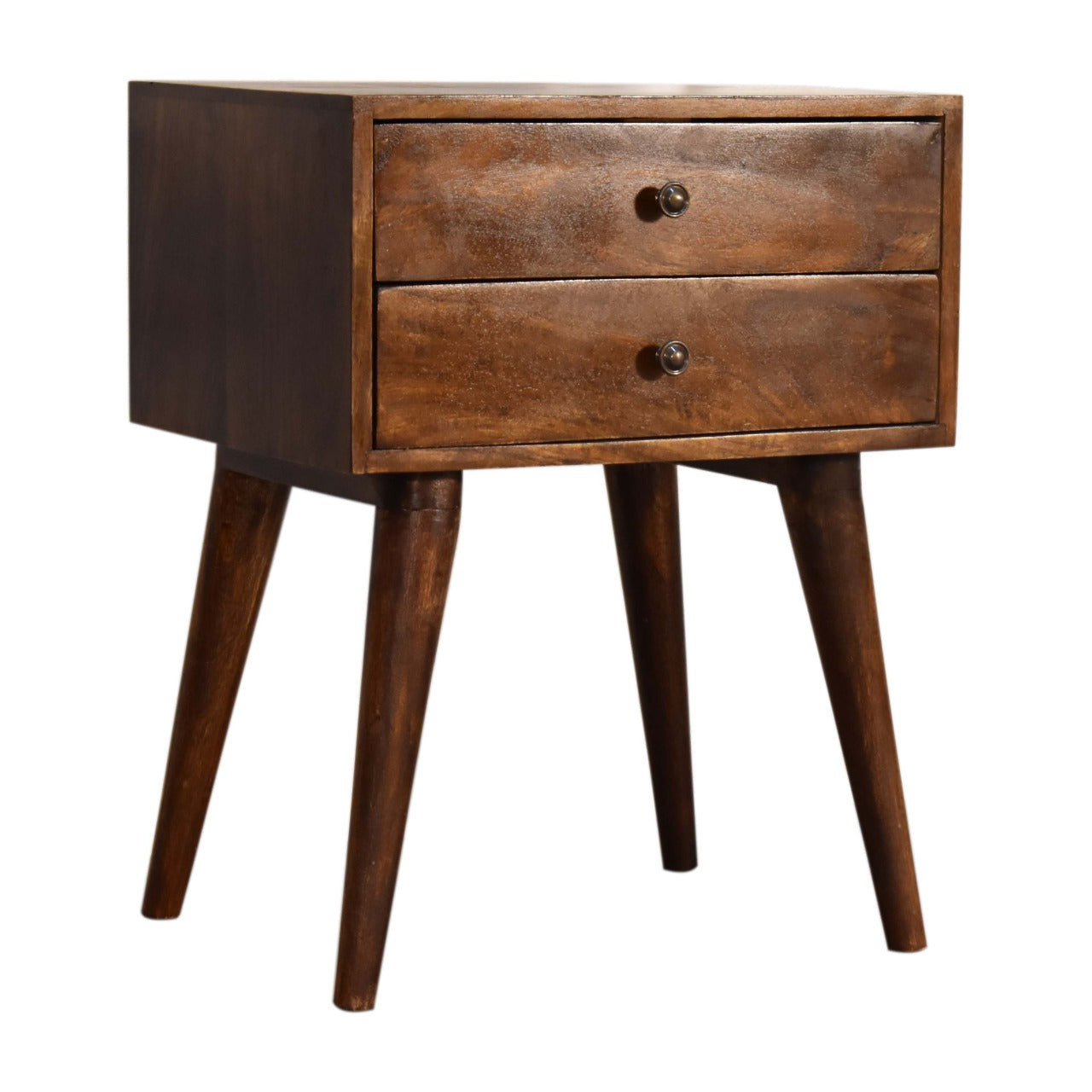 Chestnut Bedside Table with 2 Drawers, Handmade Solid Wood, Modern Nordic Style