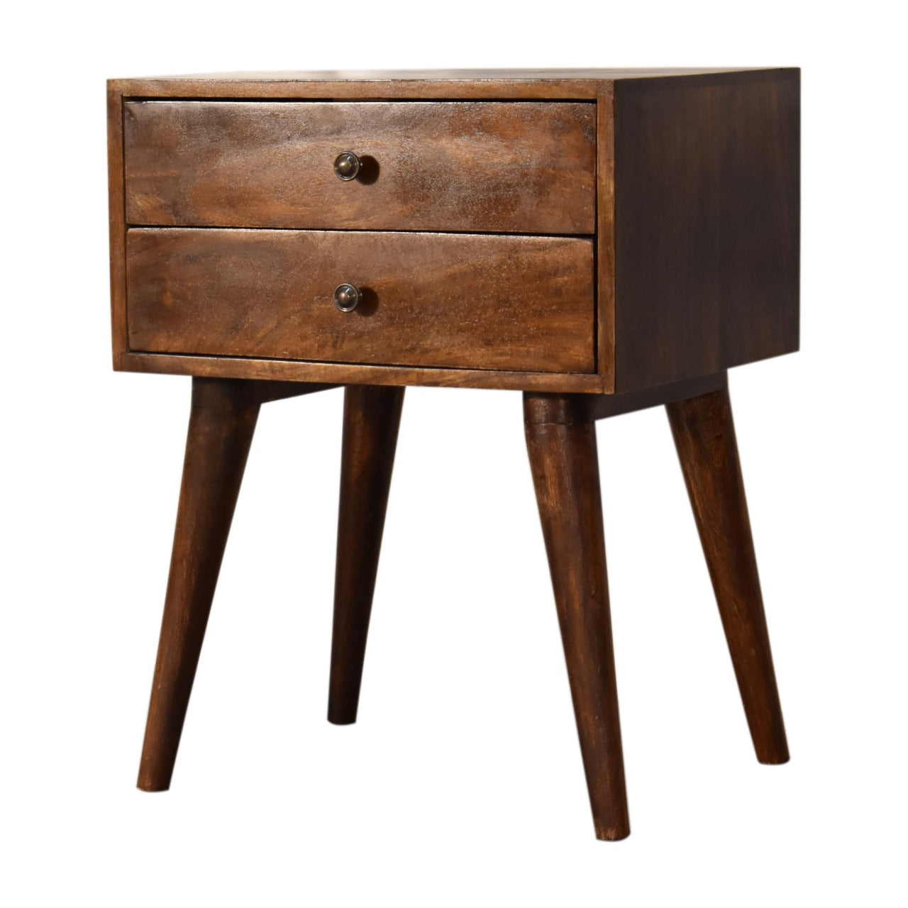 Chestnut Bedside Table with 2 Drawers, Handmade Solid Wood, Modern Nordic Style