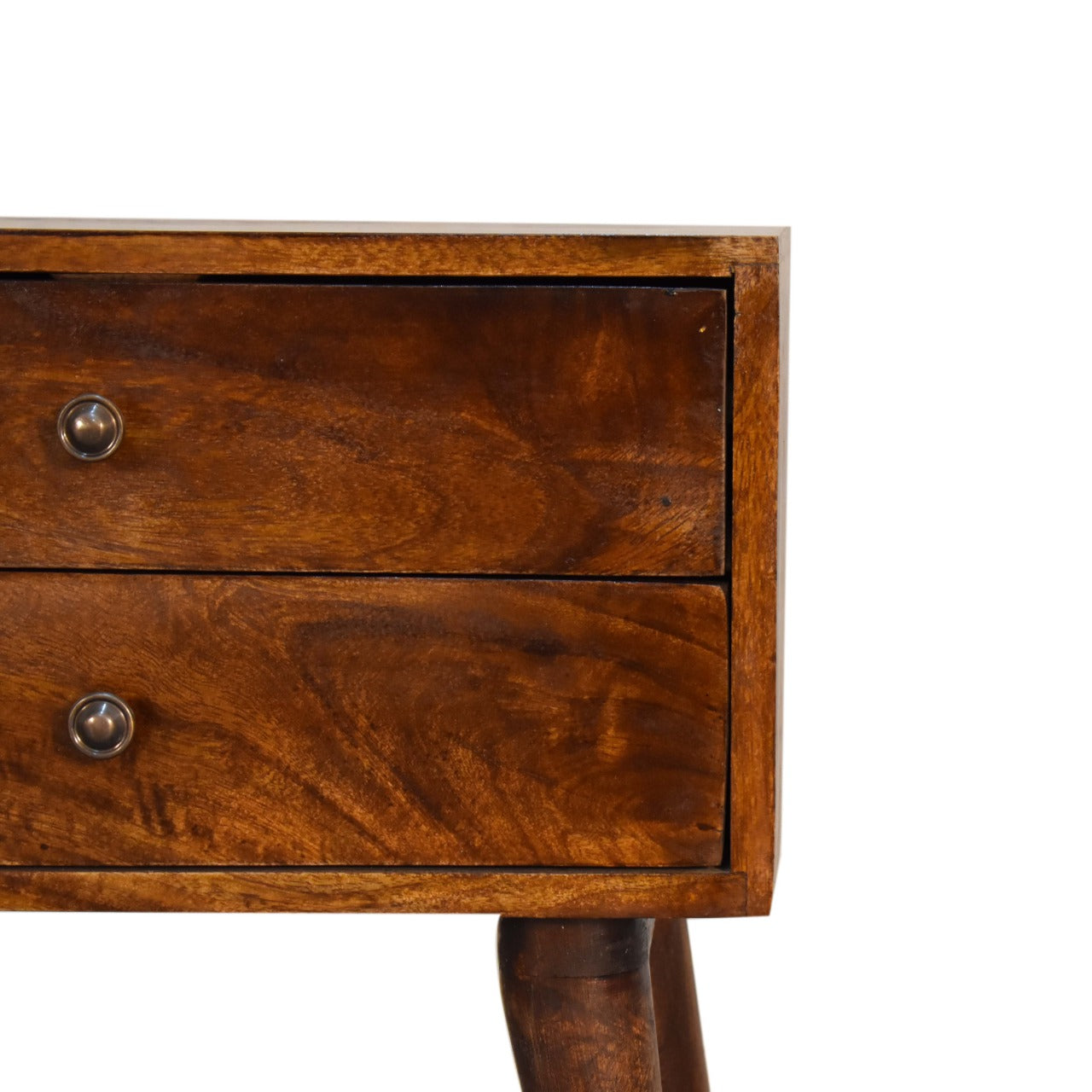 Chestnut Bedside Table with 2 Drawers, Handmade Solid Wood, Modern Nordic Style