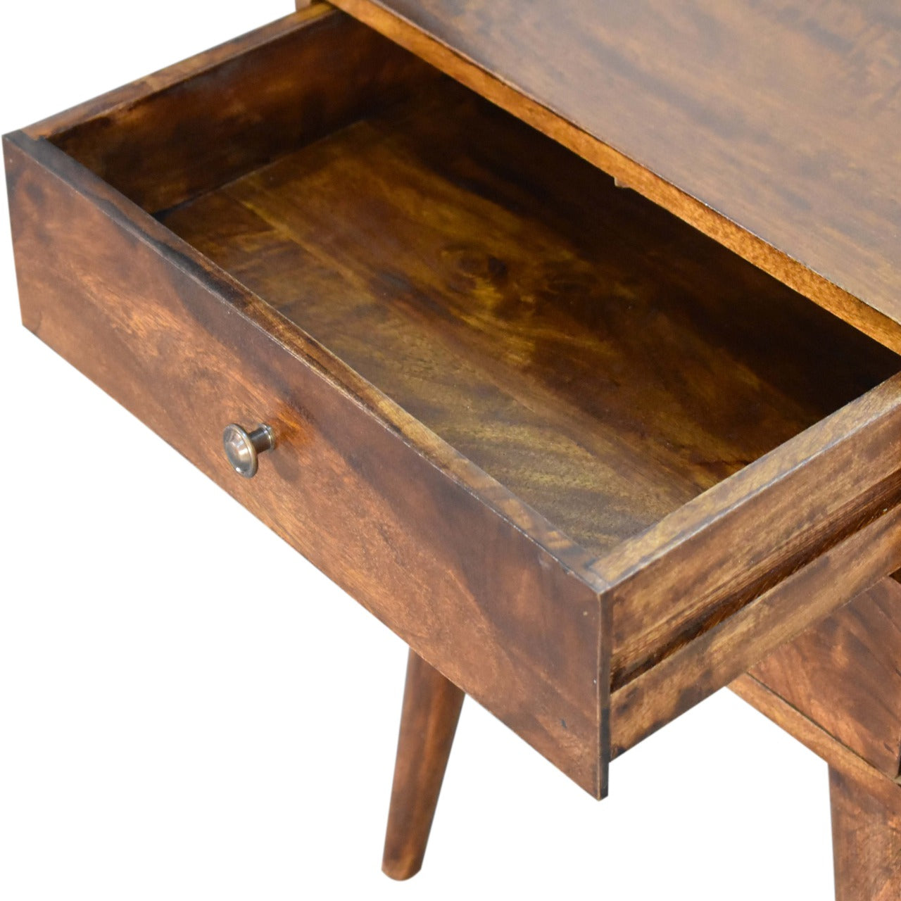 Chestnut Bedside Table with 2 Drawers, Handmade Solid Wood, Modern Nordic Style