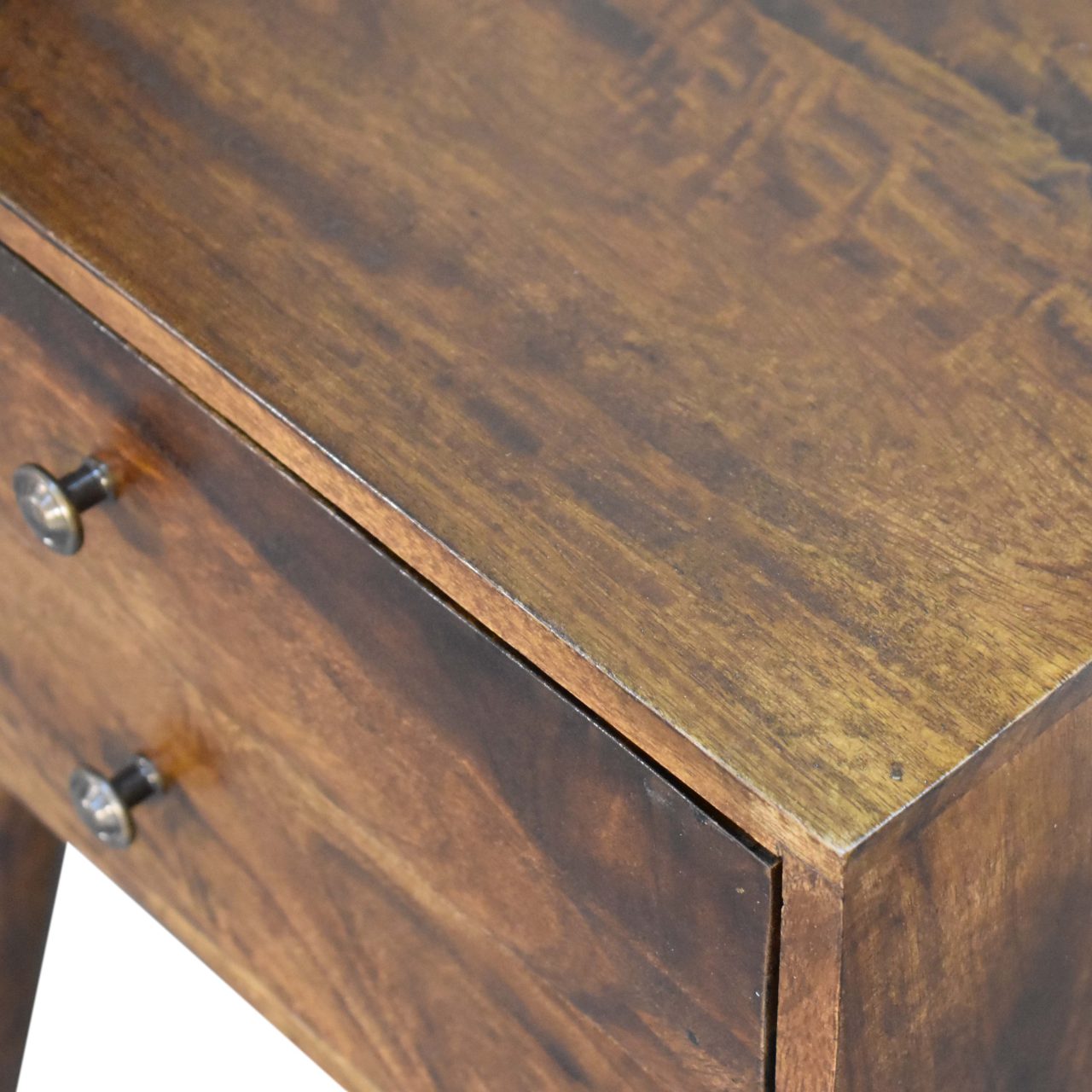 Chestnut Bedside Table with 2 Drawers, Handmade Solid Wood, Modern Nordic Style