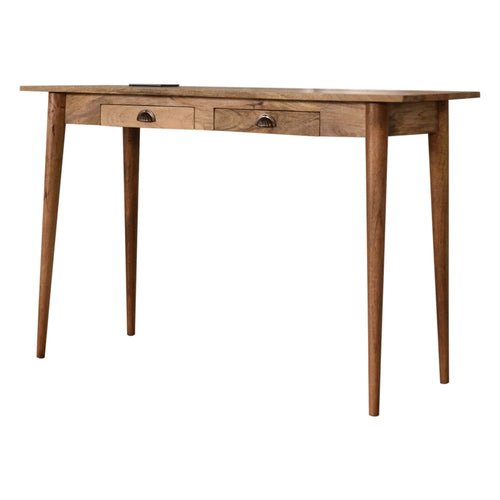 2 Drawer USB & Socket Writing Desk with Storage, Handmade Solid Wood - Ofice Desk