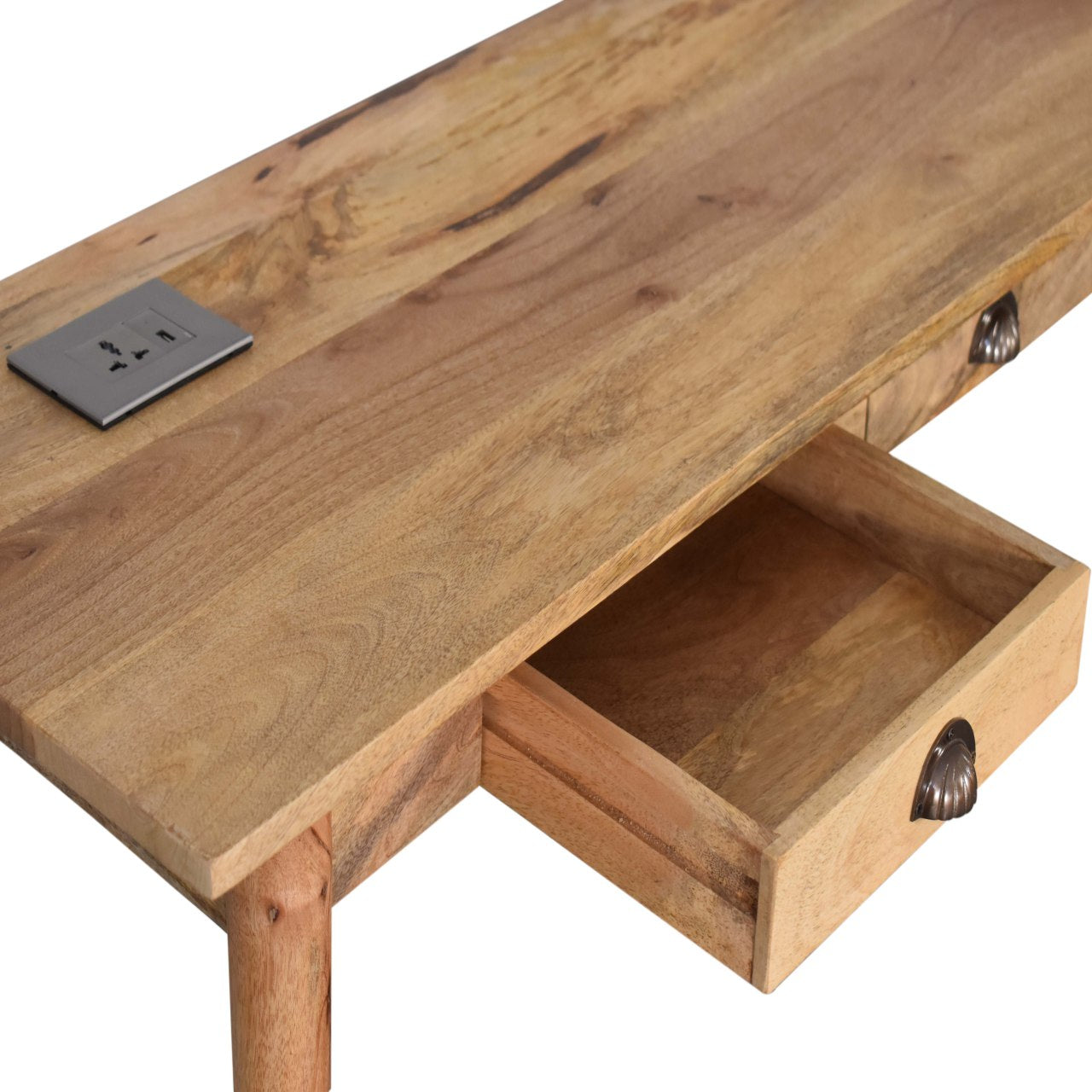 2 Drawer USB & Socket Writing Desk with Storage, Handmade Solid Wood - Ofice Desk