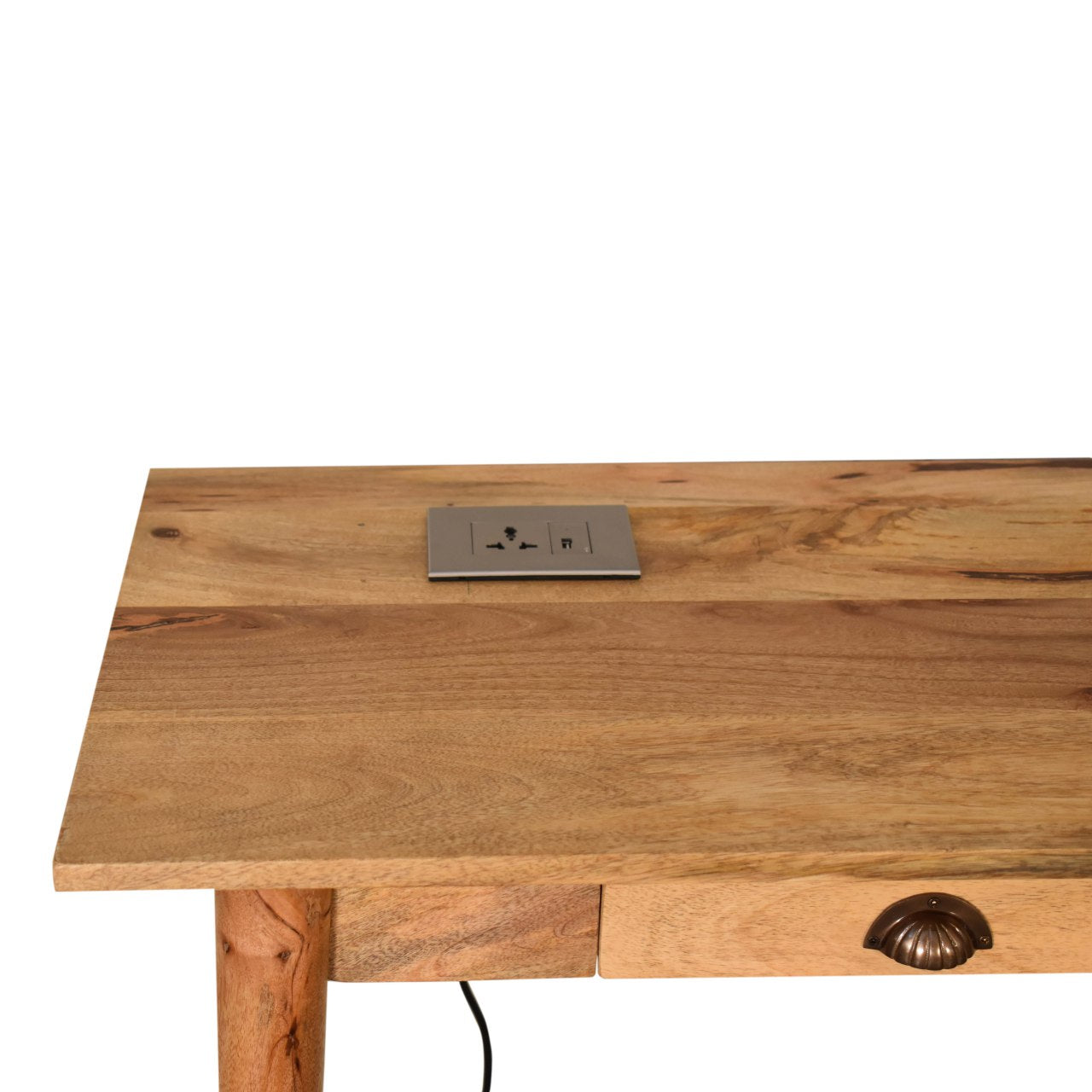 2 Drawer USB & Socket Writing Desk with Storage, Handmade Solid Wood - Ofice Desk