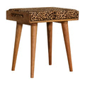 Leopard Velvet Tray-Style Footstool, Handmade Solid Wood Accent Seating