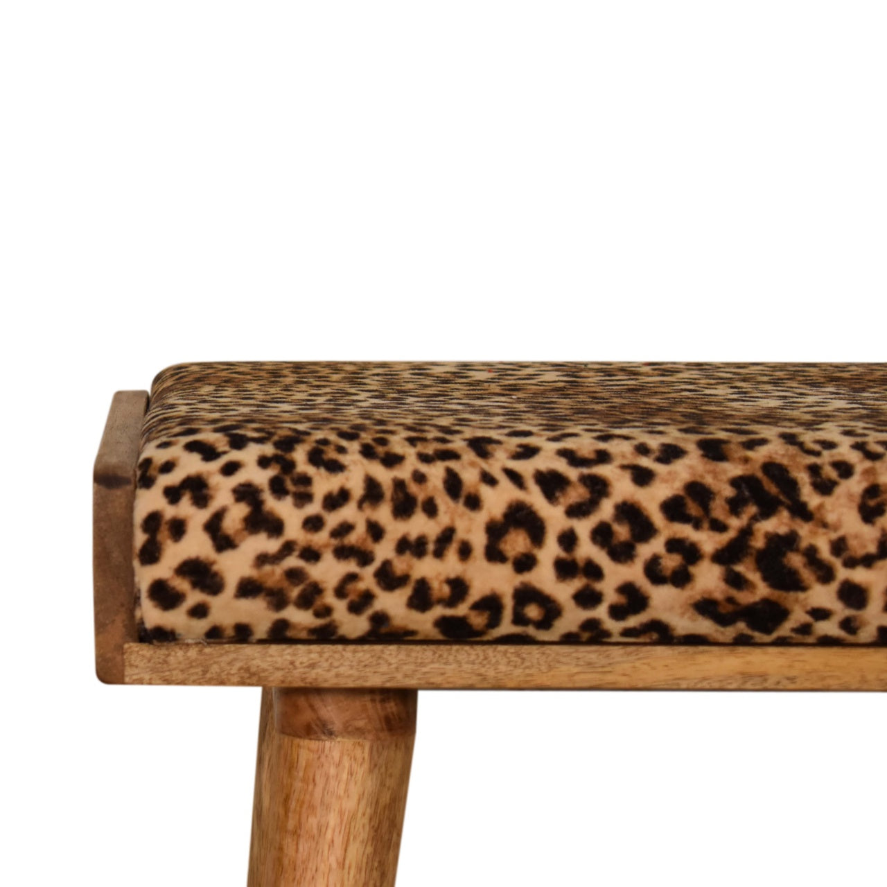 Leopard Velvet Tray-Style Footstool, Handmade Solid Wood Accent Seating