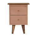 Classic Solid Wood Bedside Table – 2 Drawers, Pink Hand-Painted, Nordic Legs