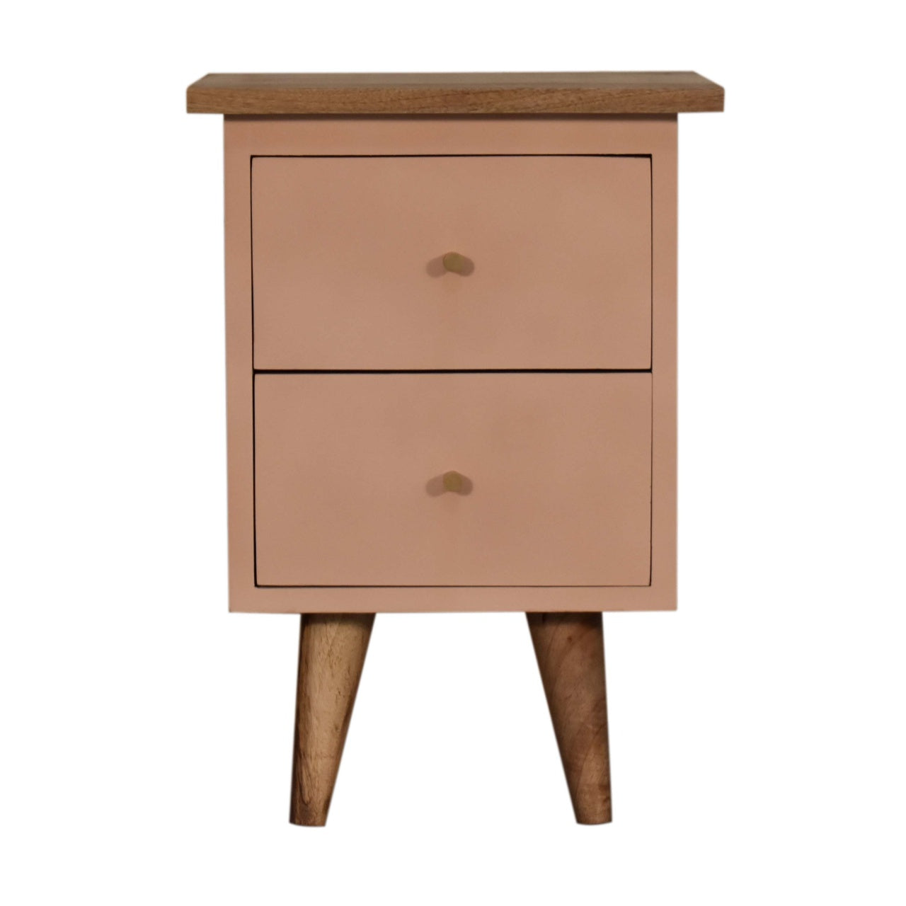 Classic Solid Wood Bedside Table – 2 Drawers, Pink Hand-Painted, Nordic Legs