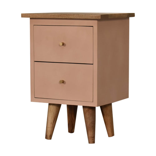 Blush Pink Solid Mango Wood 2-Drawer Bedside Table