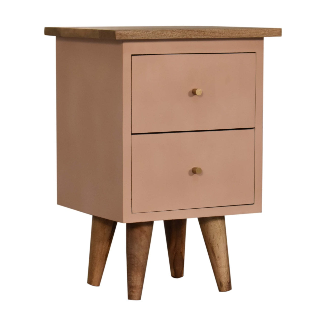 Classic Solid Wood Bedside Table – 2 Drawers, Pink Hand-Painted, Nordic Legs