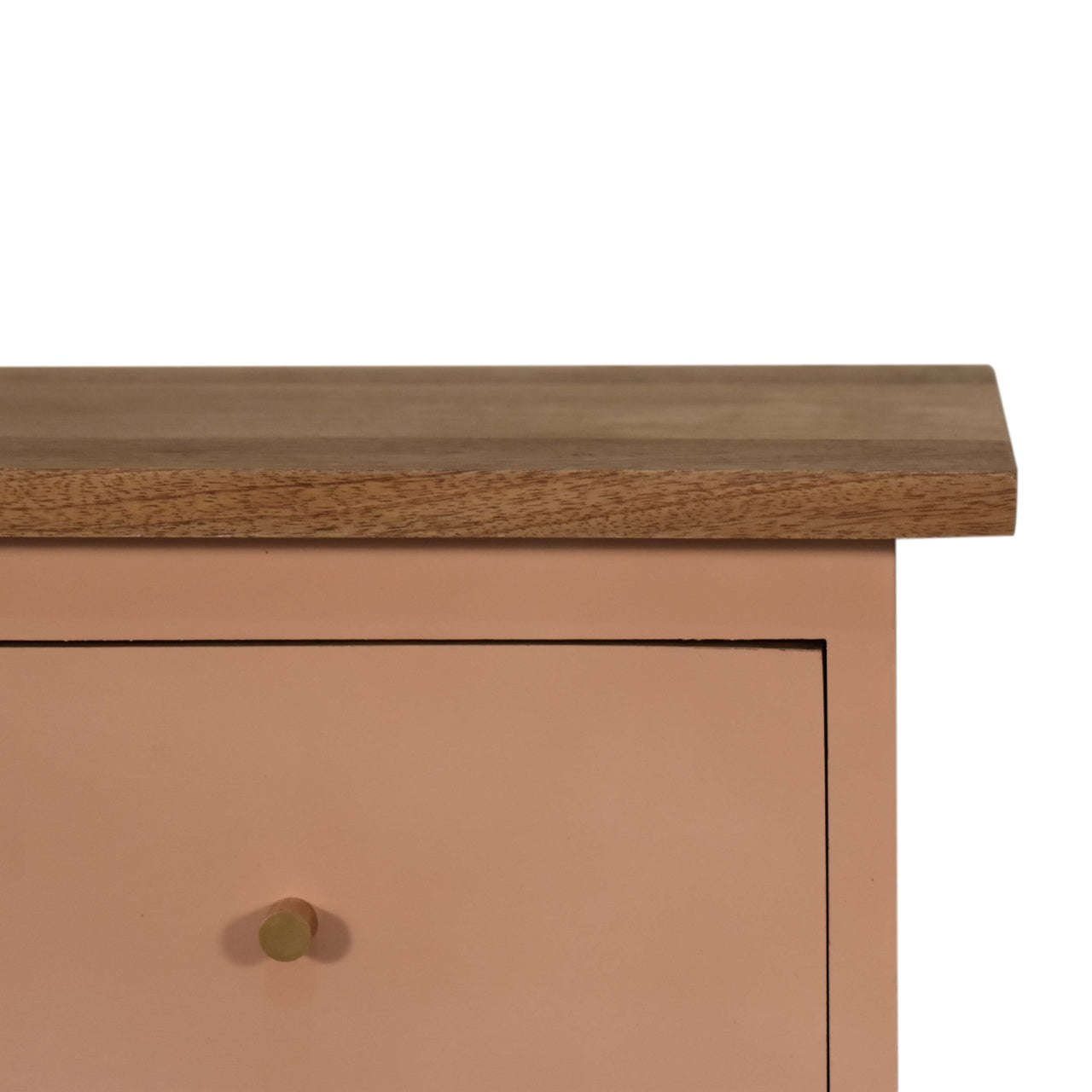 Classic Solid Wood Bedside Table – 2 Drawers, Pink Hand-Painted, Nordic Legs