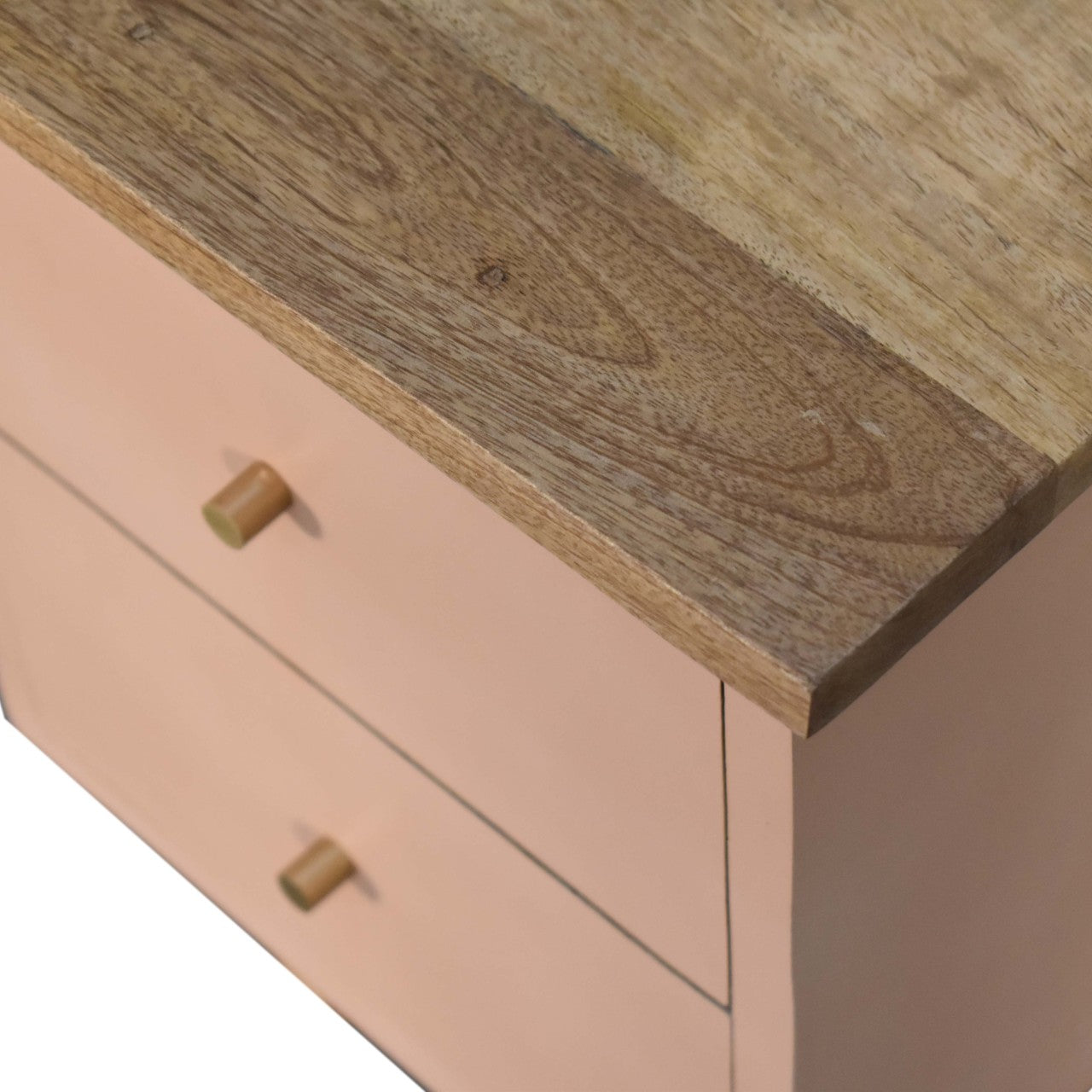 Classic Solid Wood Bedside Table – 2 Drawers, Pink Hand-Painted, Nordic Legs