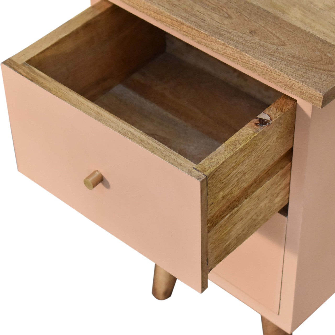 Classic Solid Wood Bedside Table – 2 Drawers, Pink Hand-Painted, Nordic Legs