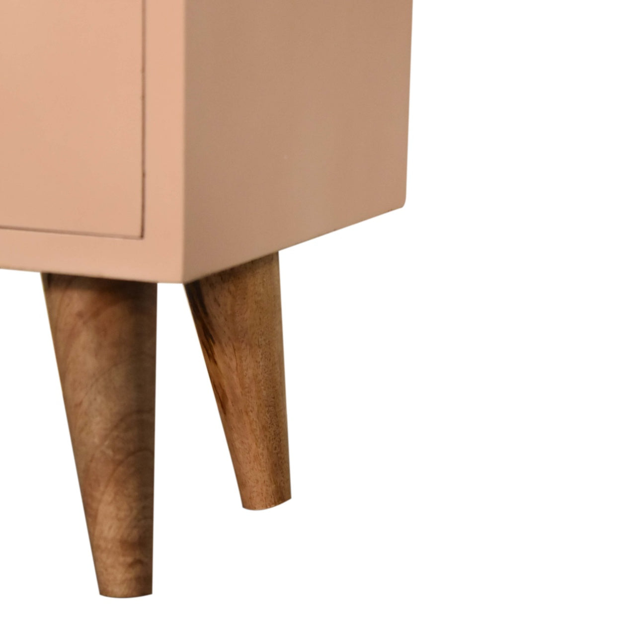Classic Solid Wood Bedside Table – 2 Drawers, Pink Hand-Painted, Nordic Legs