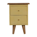 Classic Solid Wood Bedside Table – 2 Drawers, Yellow Hand-Painted, Nordic Legs