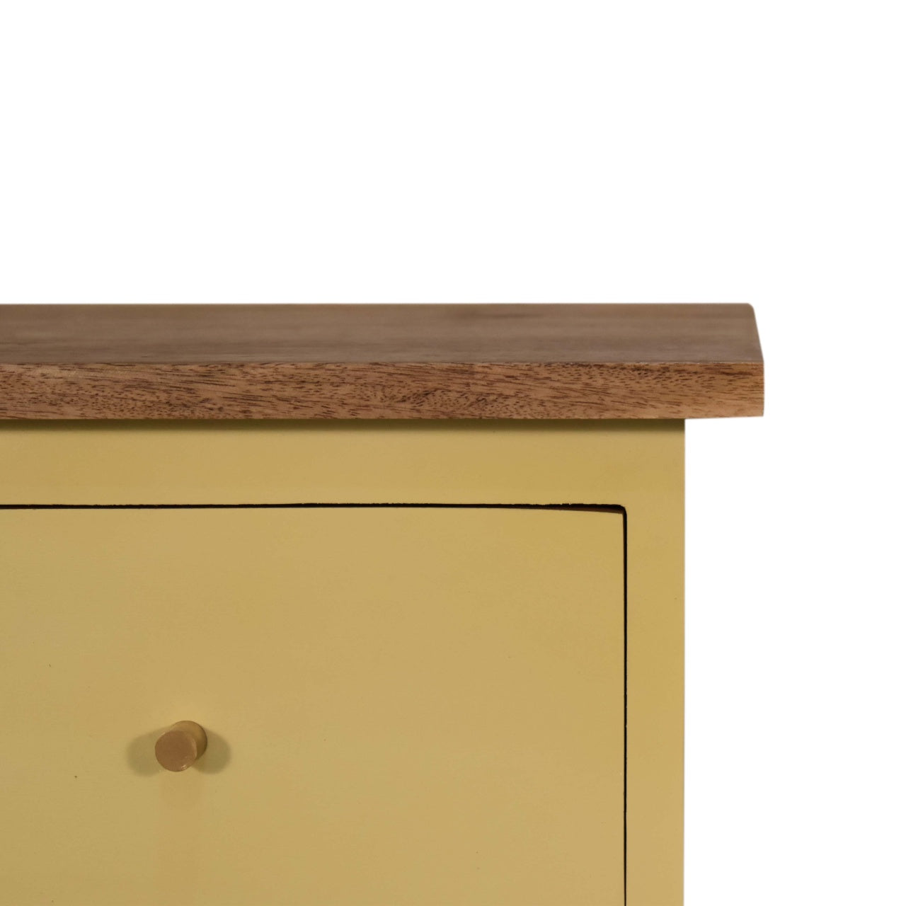 Classic Solid Wood Bedside Table – 2 Drawers, Yellow Hand-Painted, Nordic Legs