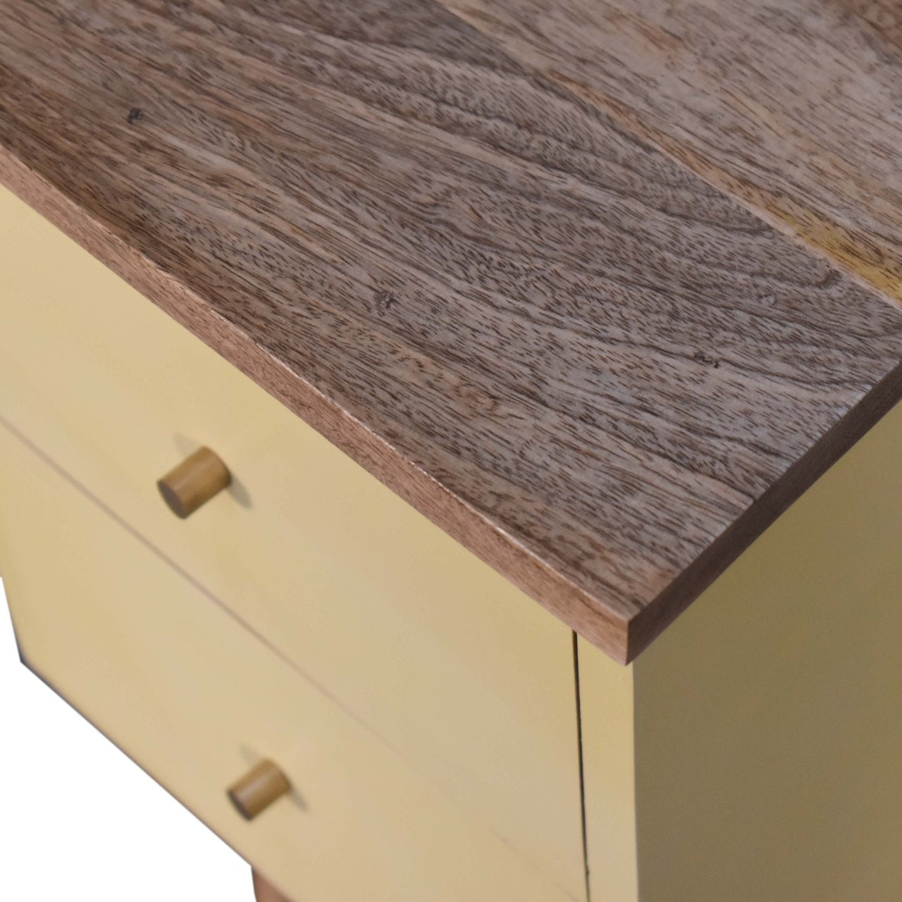 Classic Solid Wood Bedside Table – 2 Drawers, Yellow Hand-Painted, Nordic Legs