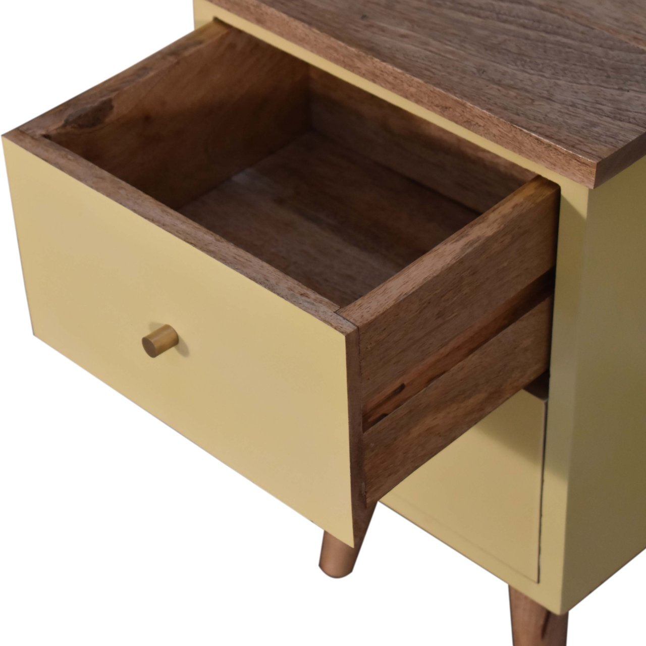 Classic Solid Wood Bedside Table – 2 Drawers, Yellow Hand-Painted, Nordic Legs