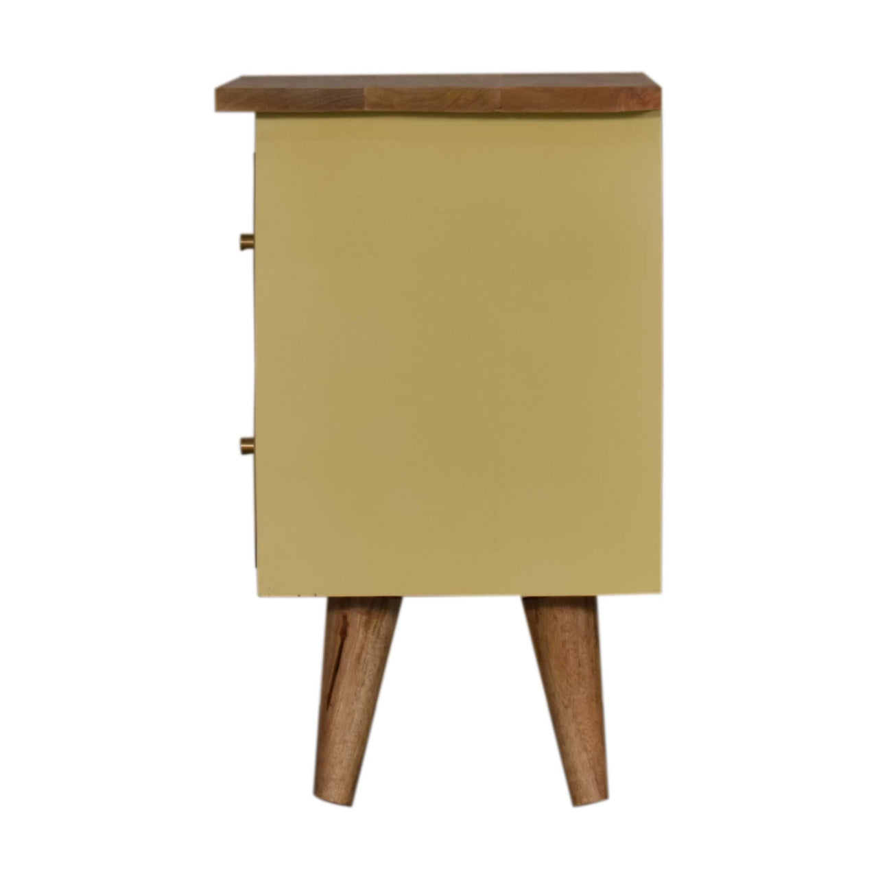 Classic Solid Wood Bedside Table – 2 Drawers, Yellow Hand-Painted, Nordic Legs
