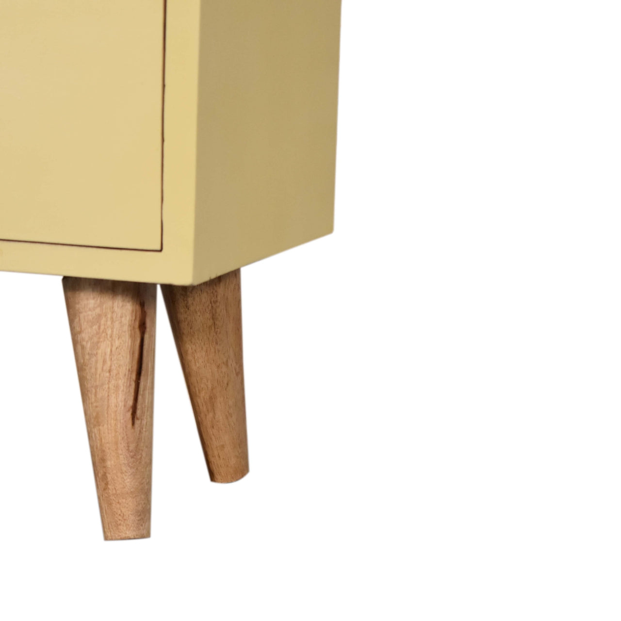 Classic Solid Wood Bedside Table – 2 Drawers, Yellow Hand-Painted, Nordic Legs