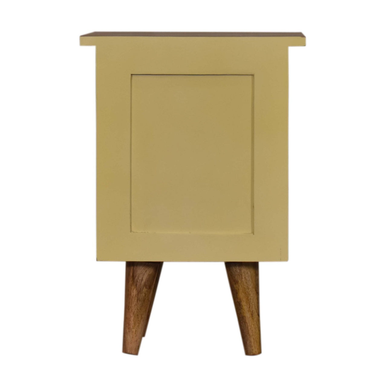 Classic Solid Wood Bedside Table – 2 Drawers, Yellow Hand-Painted, Nordic Legs