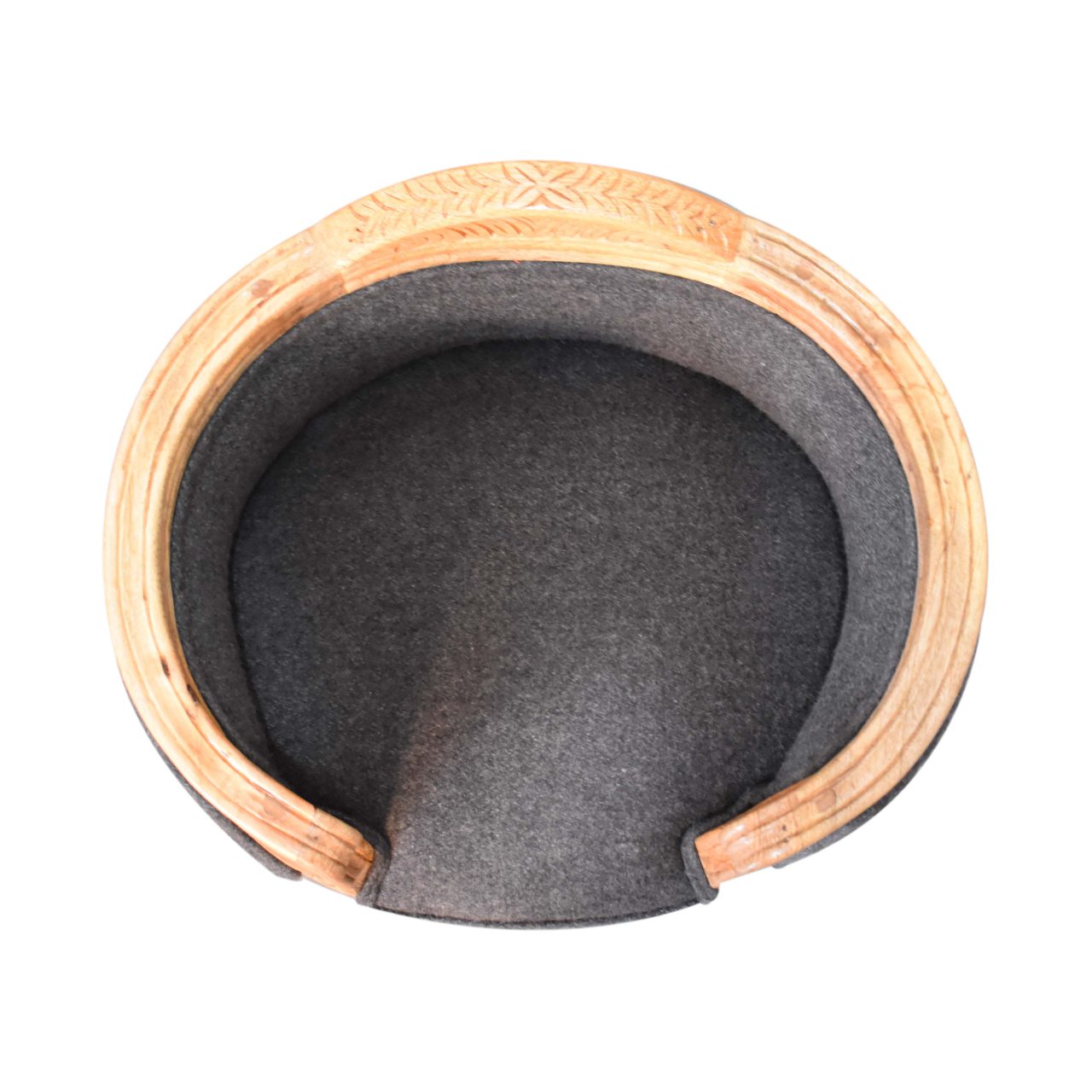 Hand Crafted Carved Battleship Tweed Pet Bed - Luxury Solid Wood
