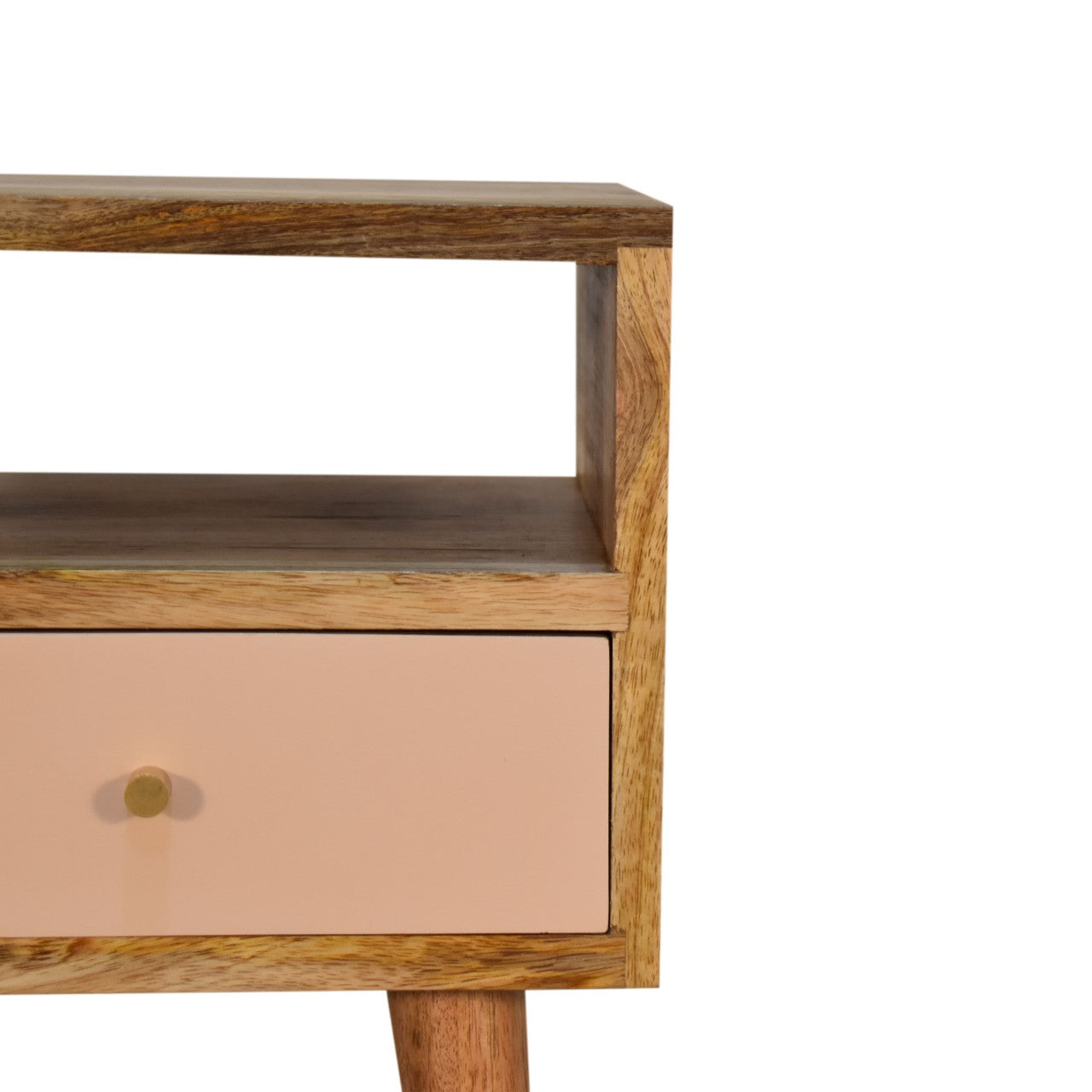 Hand-Painted Pink Bedside Table – 1 Drawer, Open Shelf, Nordic Legs