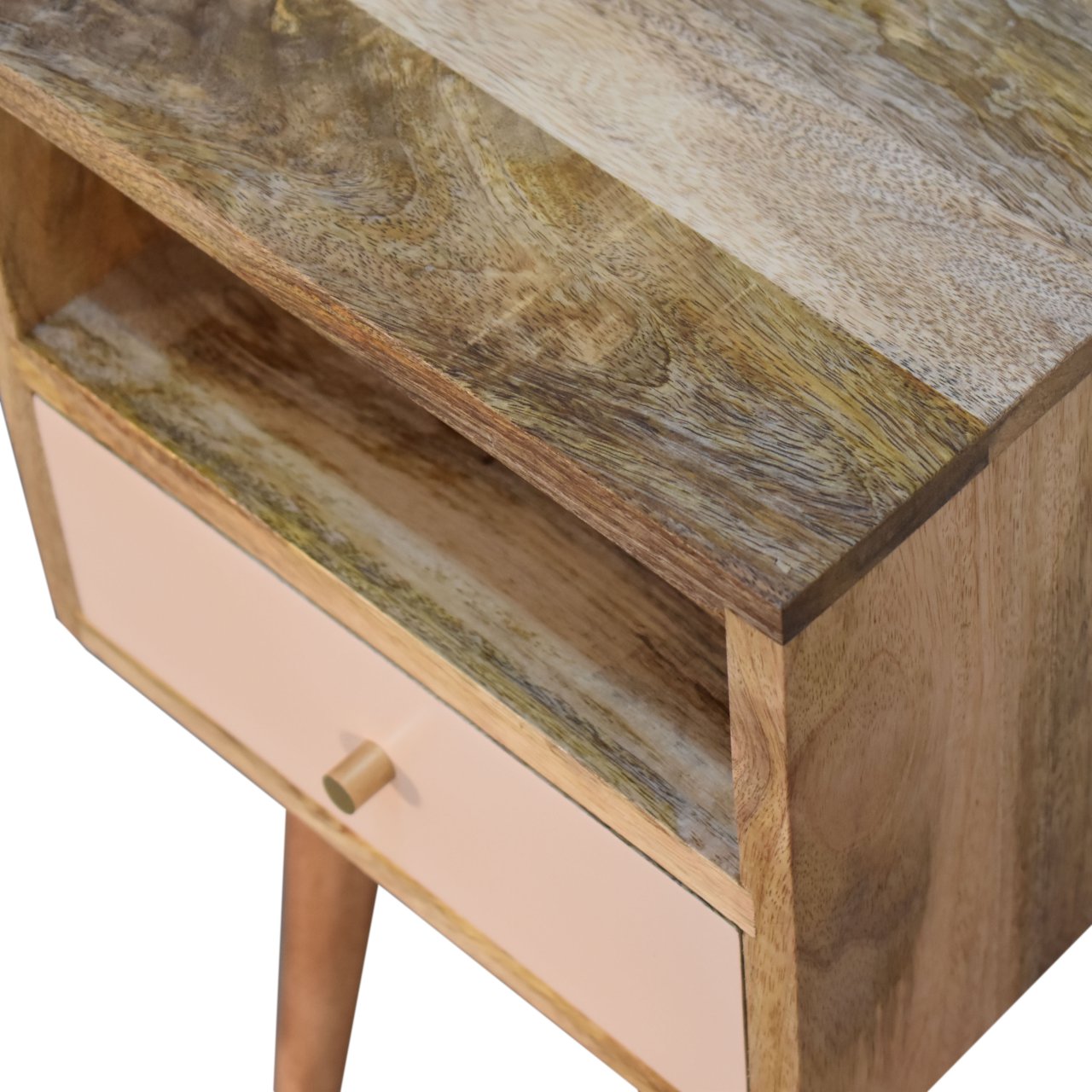 Hand-Painted Pink Bedside Table – 1 Drawer, Open Shelf, Nordic Legs