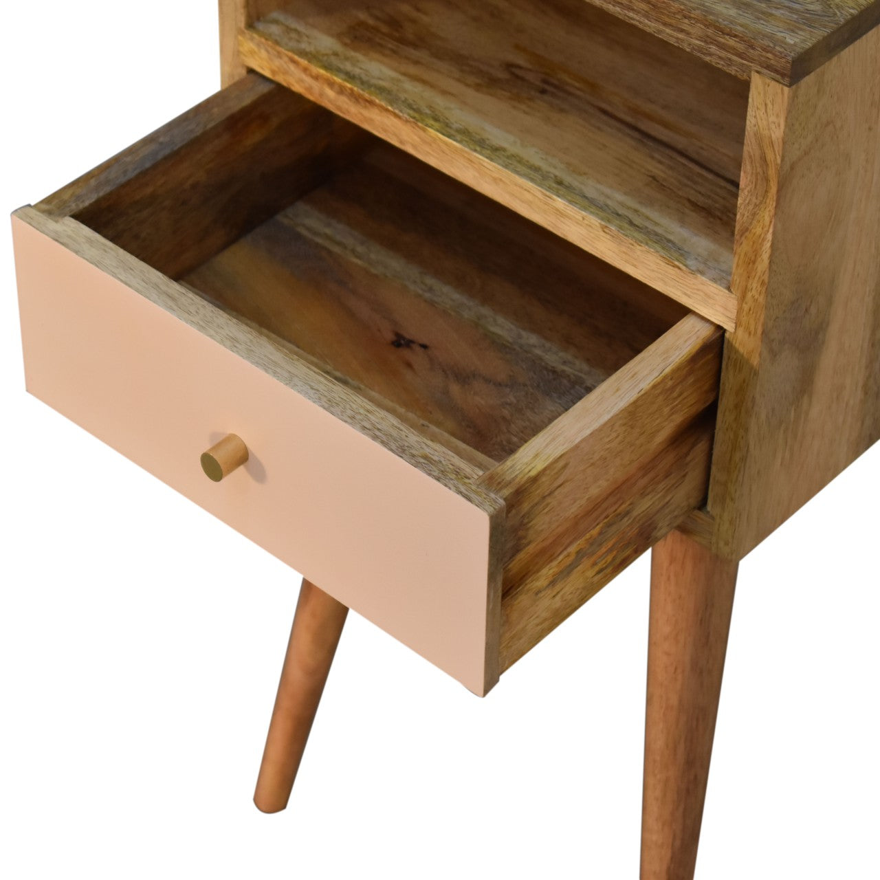 Hand-Painted Pink Bedside Table – 1 Drawer, Open Shelf, Nordic Legs