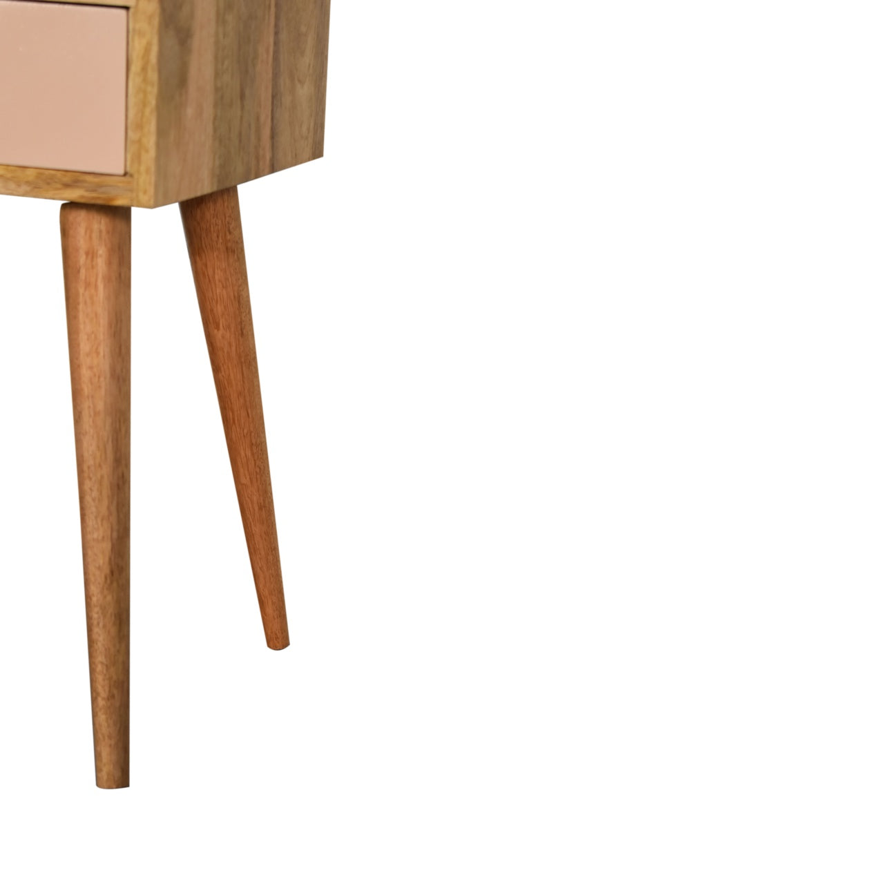 Hand-Painted Pink Bedside Table – 1 Drawer, Open Shelf, Nordic Legs