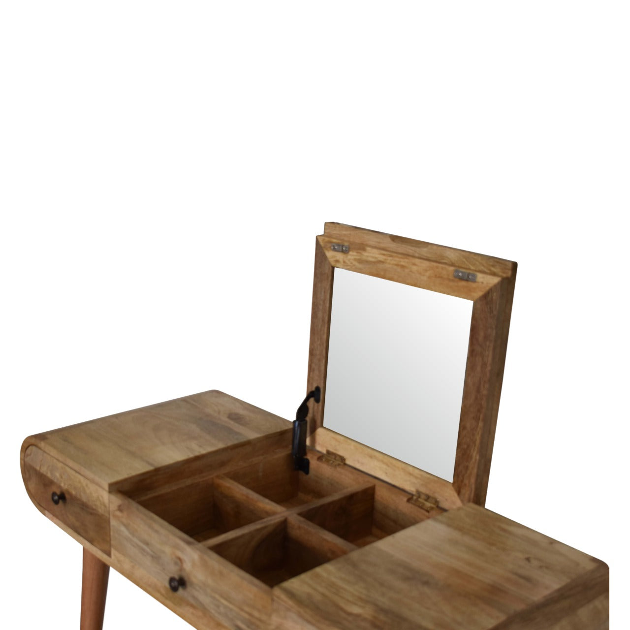 Handmade Solid Wood Round Dressing Table – 2 Drawers with Mirror & Storage Vanity