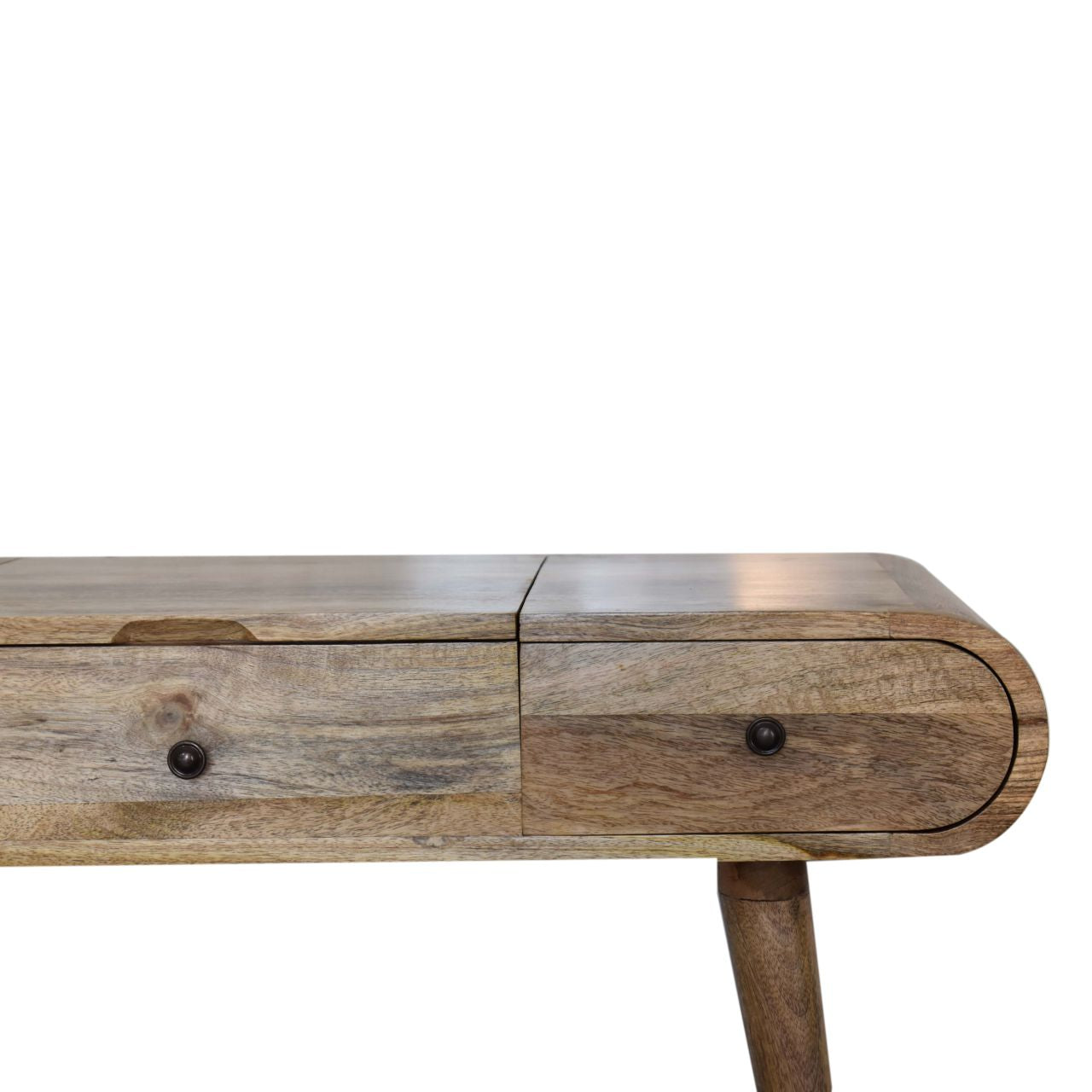 Handmade Solid Wood Round Dressing Table – 2 Drawers with Mirror & Storage Vanity