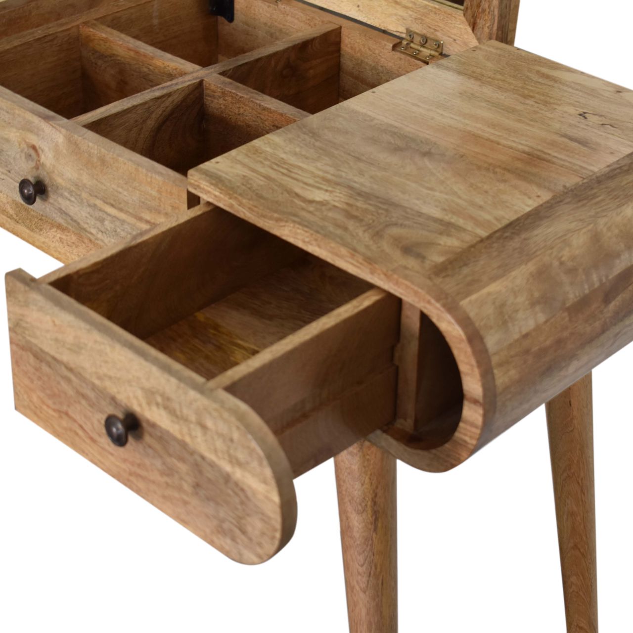 Handmade Solid Wood Round Dressing Table – 2 Drawers with Mirror & Storage Vanity