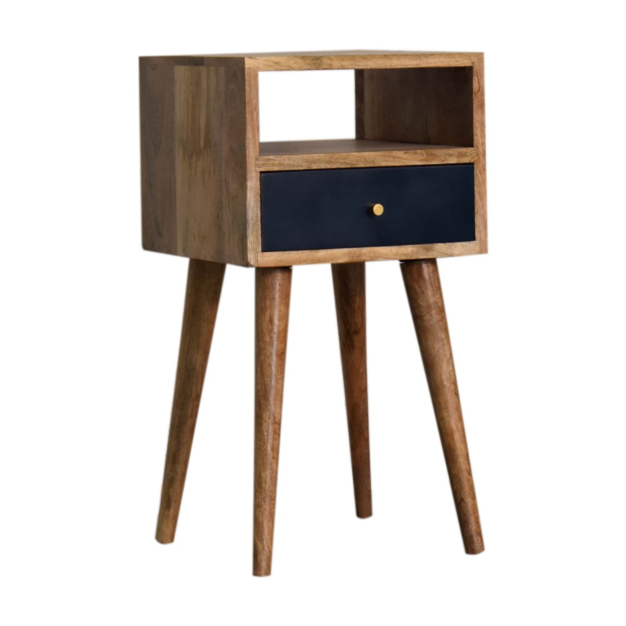 Hand-Painted Navy Blue Bedside Table – 1 Drawer, Open Shelf, Nordic Legs