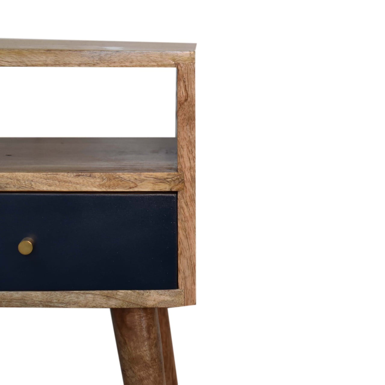 Hand-Painted Navy Blue Bedside Table – 1 Drawer, Open Shelf, Nordic Legs