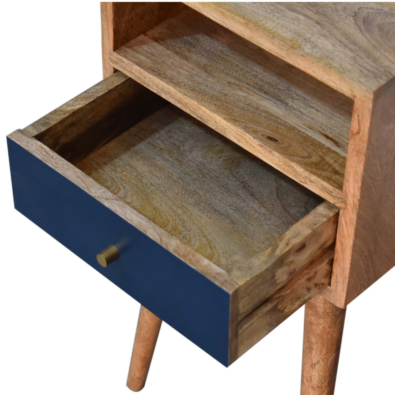 Hand-Painted Navy Blue Bedside Table – 1 Drawer, Open Shelf, Nordic Legs