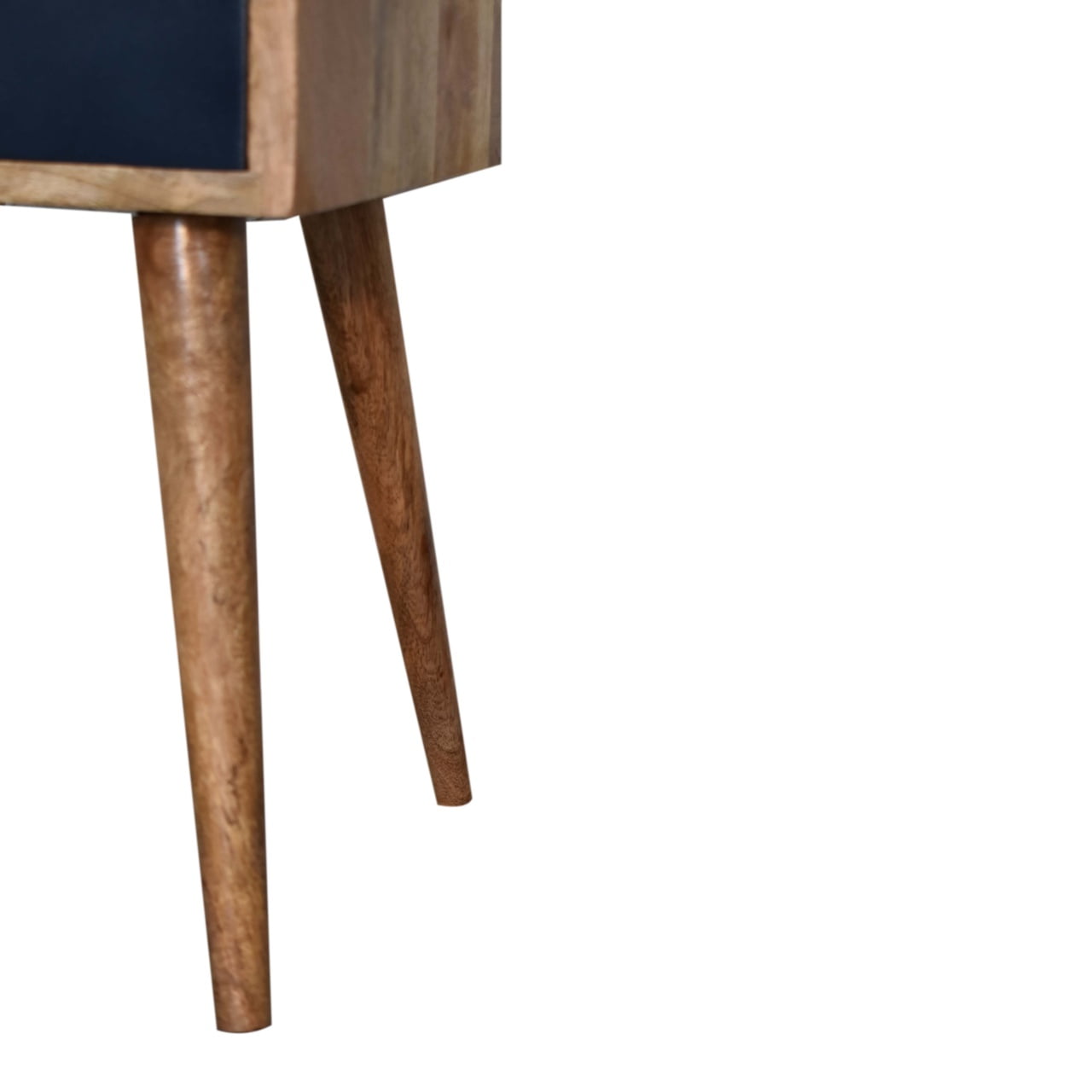 Hand-Painted Navy Blue Bedside Table – 1 Drawer, Open Shelf, Nordic Legs