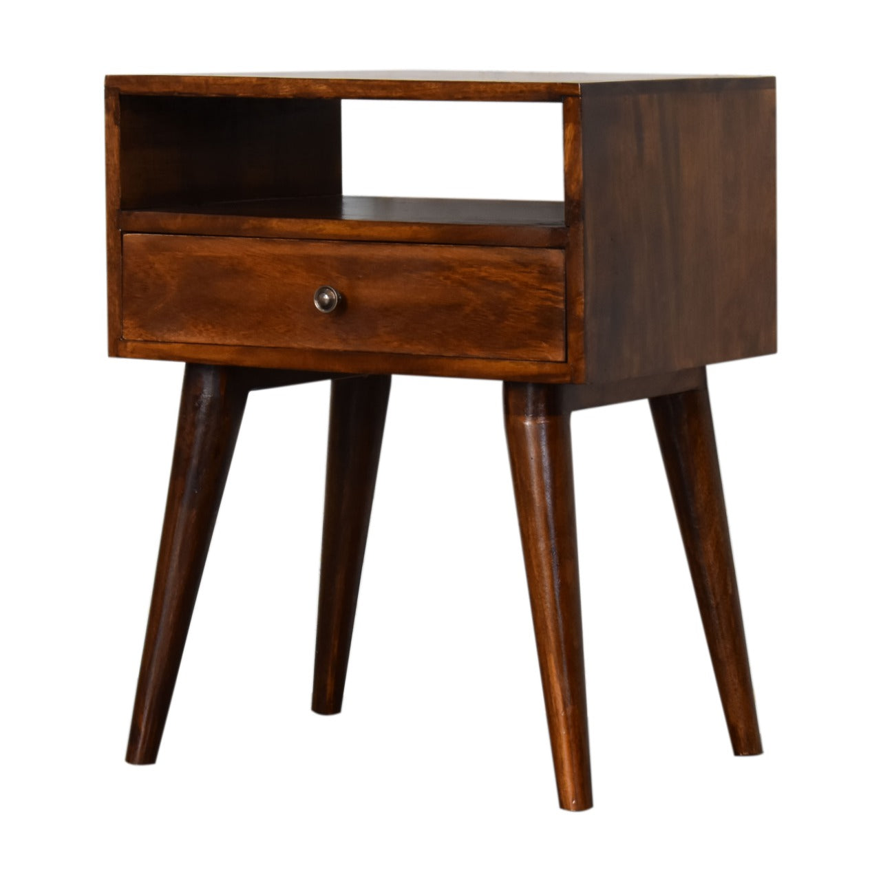 1 Drawer and Open Shelf Modern Chestnut Solid Bedside Table