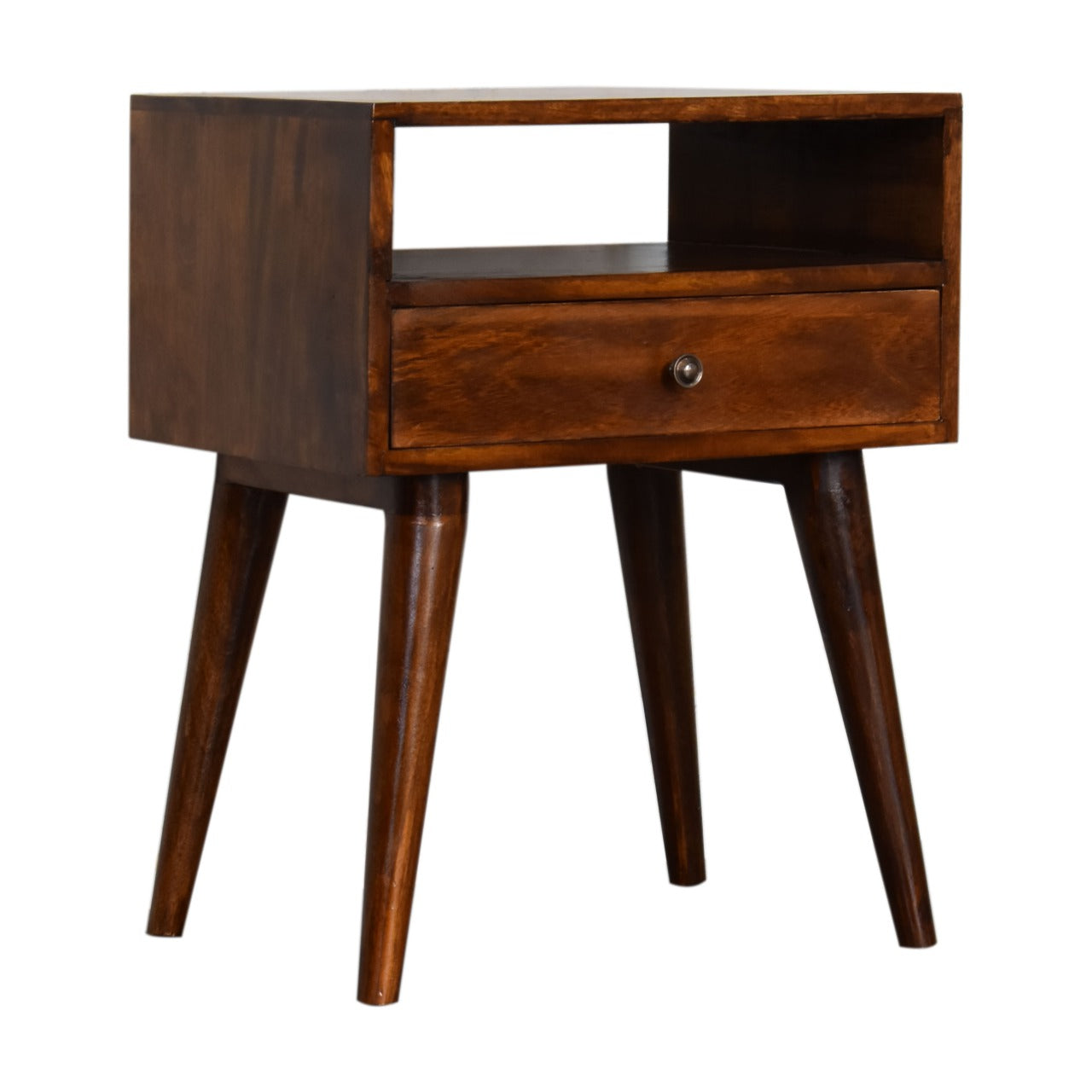 1 Drawer and Open Shelf Modern Chestnut Solid Bedside Table