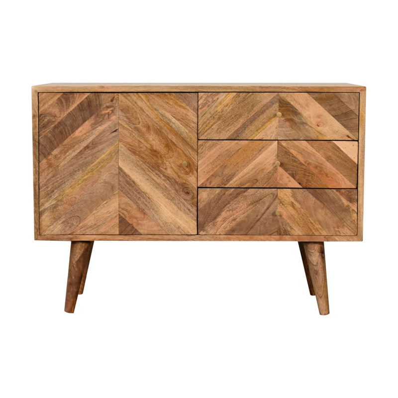 2 Drawer and Cabinet Sideboard with Geometric Design from Solid Wood