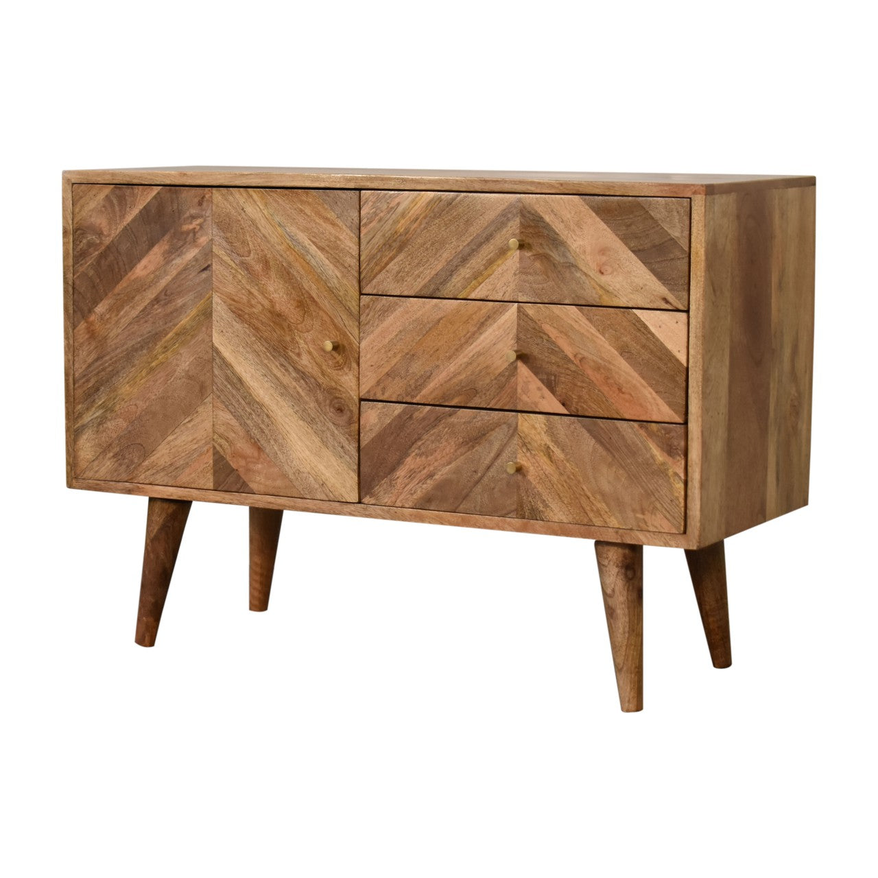 2 Drawer and Cabinet Sideboard with Geometric Design from Solid Wood