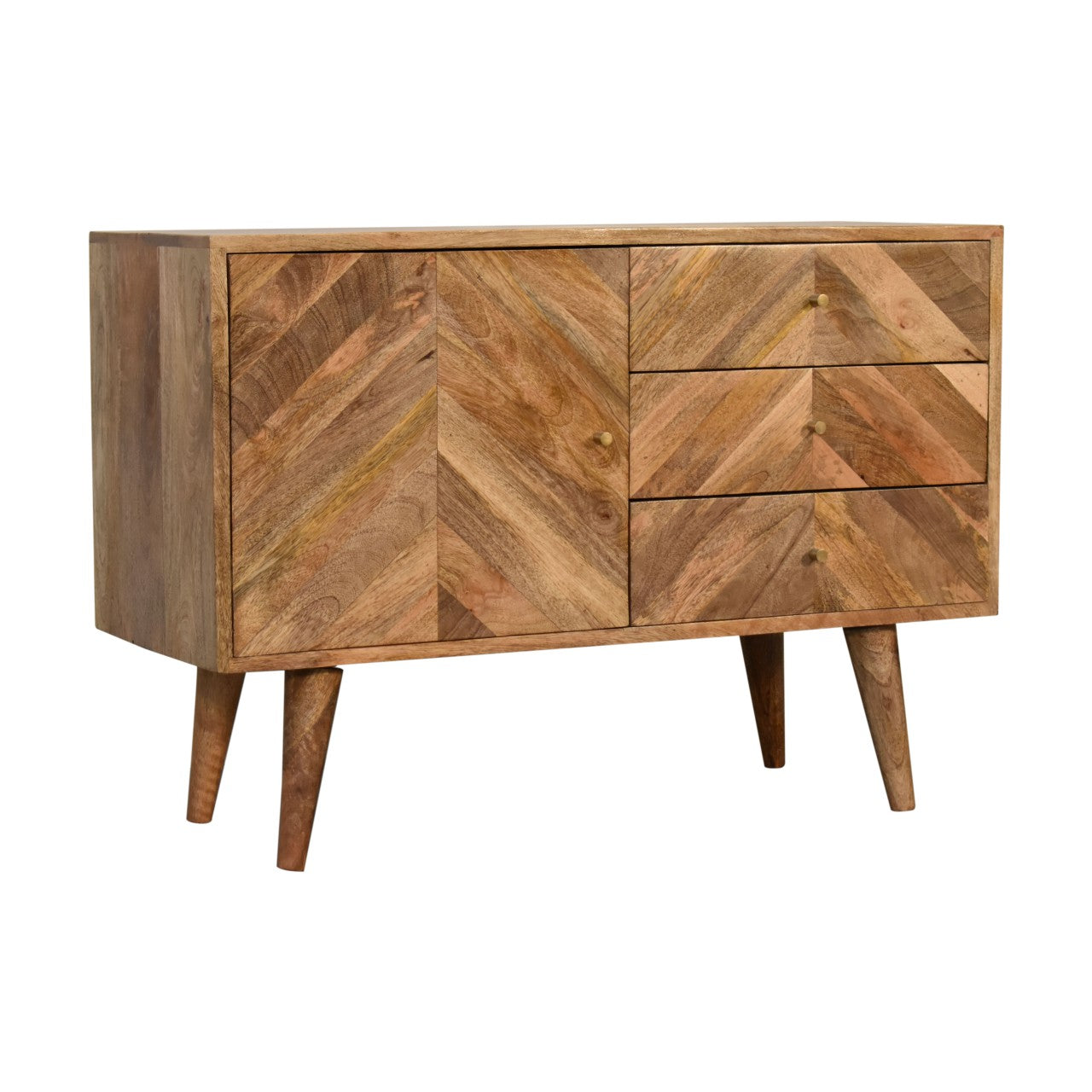 2 Drawer and Cabinet Sideboard with Geometric Design from Solid Wood