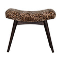 handmade Solid Wood Cotton Velvet Leopard Print Curved Bench