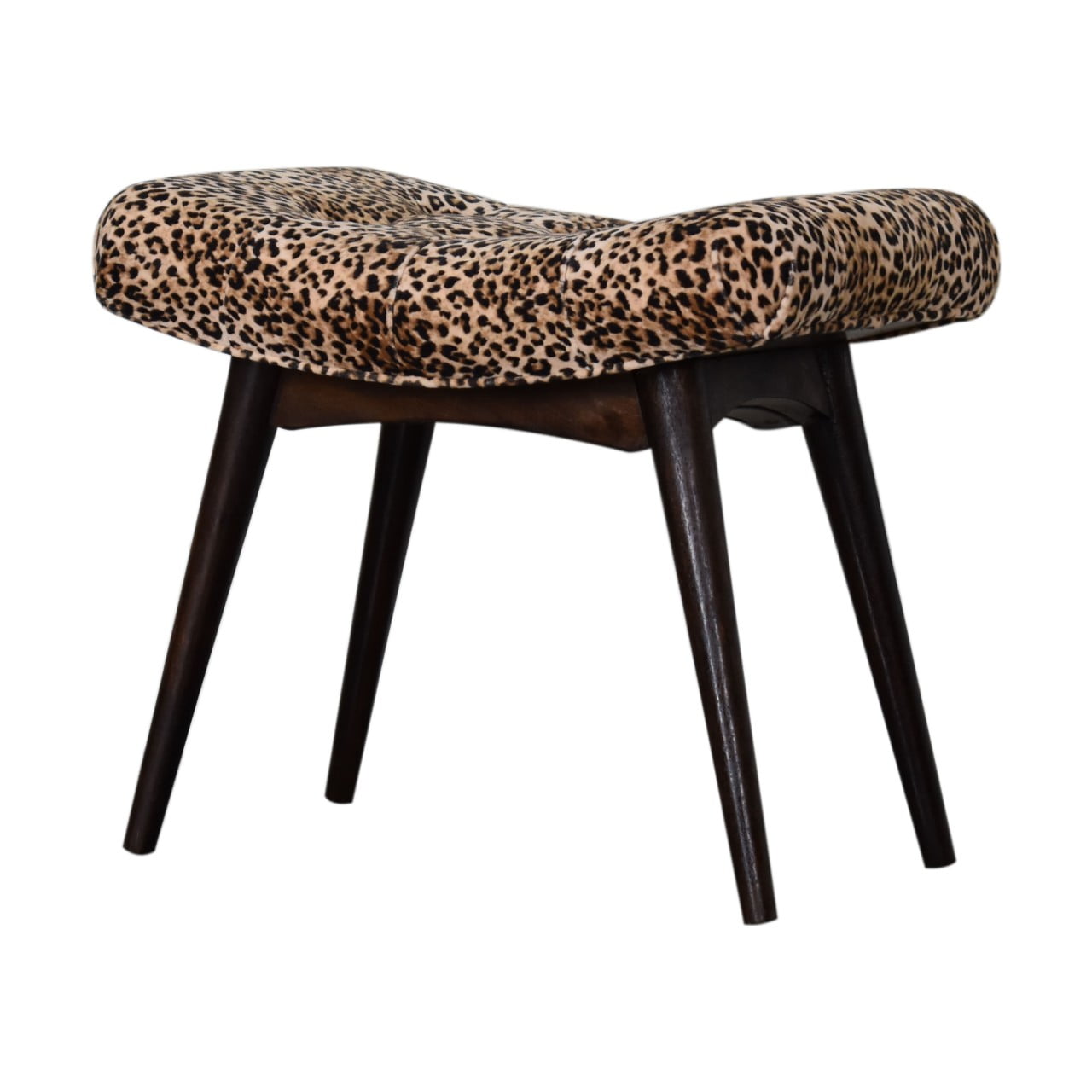 handmade Solid Wood Cotton Velvet Leopard Print Curved Bench