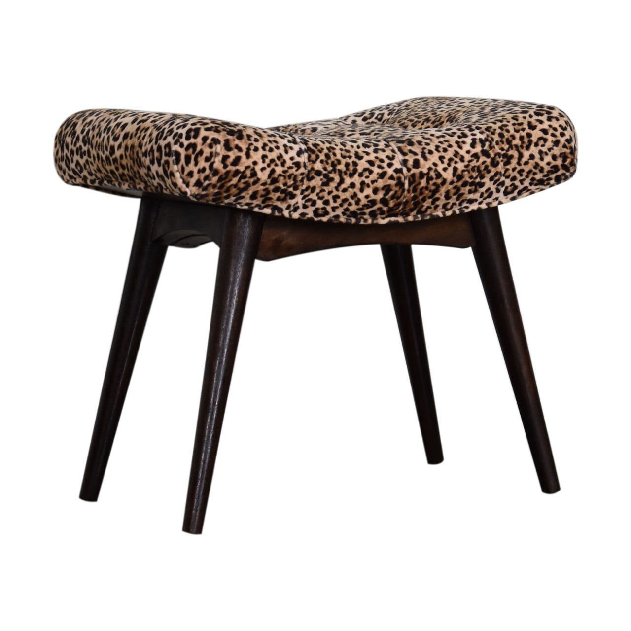 handmade Solid Wood Cotton Velvet Leopard Print Curved Bench