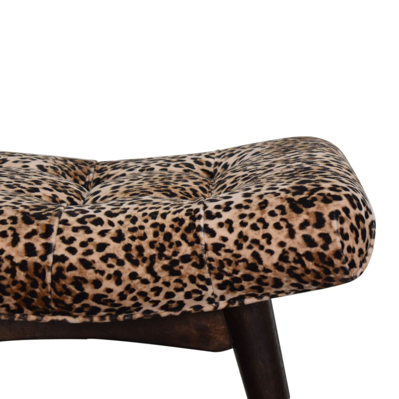 handmade Solid Wood Cotton Velvet Leopard Print Curved Bench