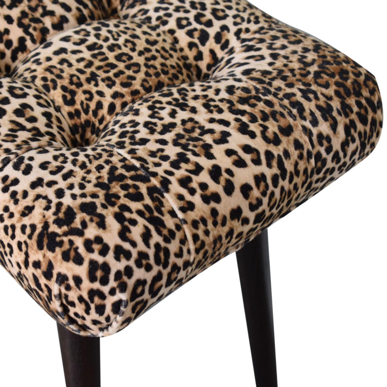 handmade Solid Wood Cotton Velvet Leopard Print Curved Bench