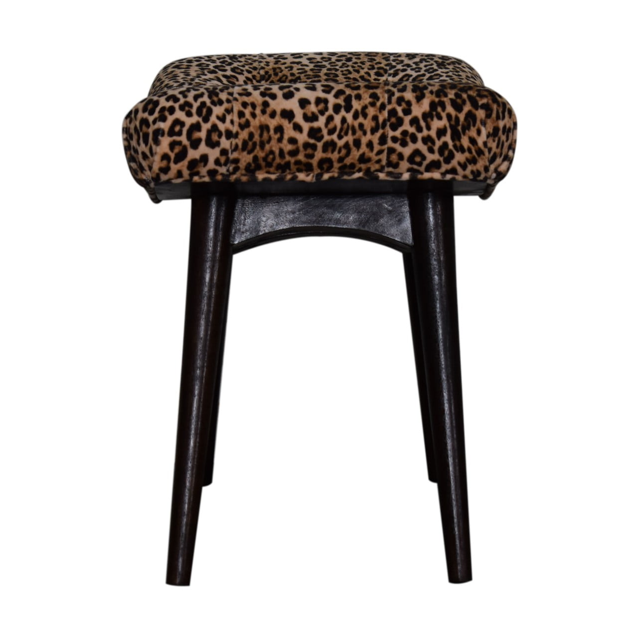 handmade Solid Wood Cotton Velvet Leopard Print Curved Bench