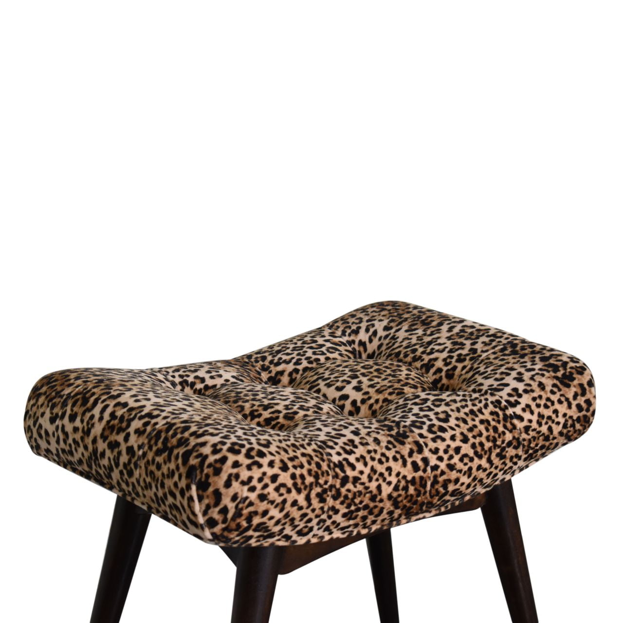 handmade Solid Wood Cotton Velvet Leopard Print Curved Bench